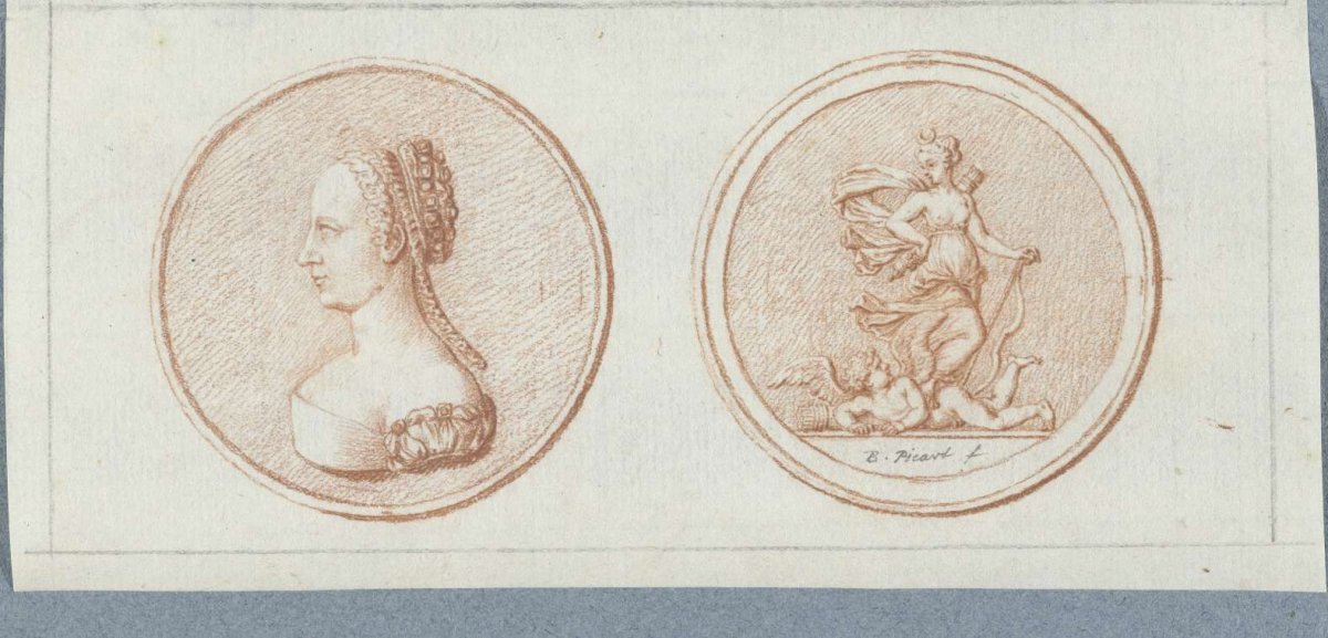 Front and reverse of a medal with the portrait of Diane de Poitiers, Bernard Picart, 1683 - 1733