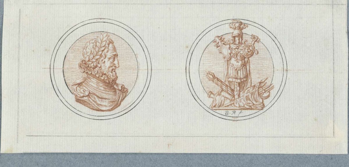 Front and reverse of a medal with the portrait of Henry IV, on the victory at Iprij, Bernard Picart, 1683 - 1733