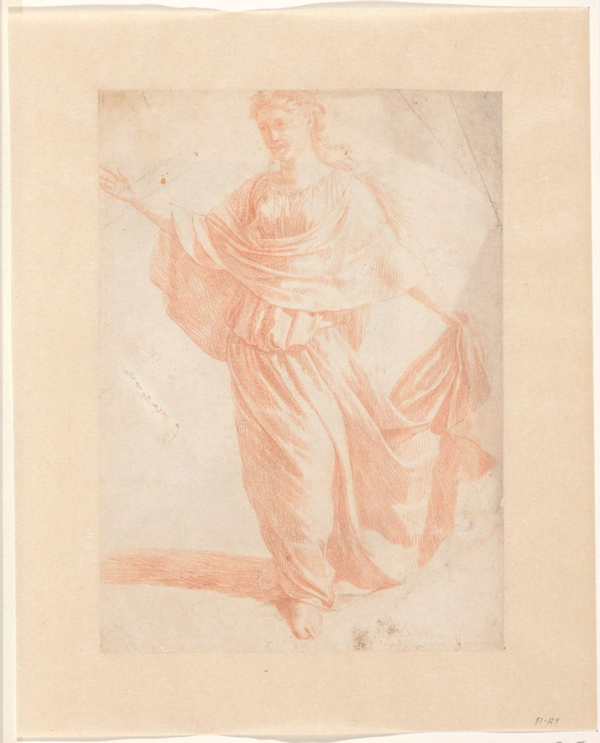 Drapery study of advancing woman, Bernard Picart, 1683 - 1733