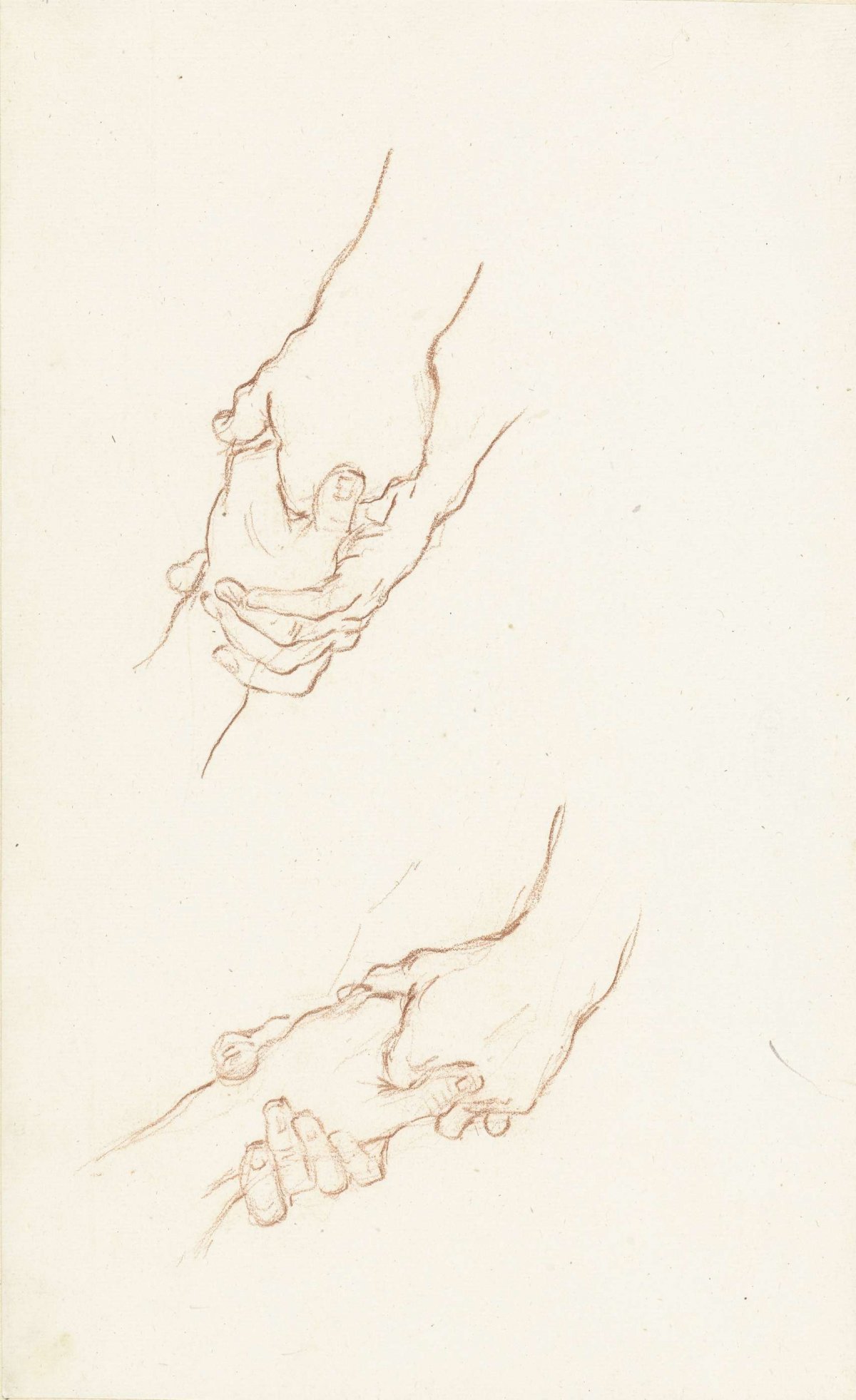 Two studies of a hand seized by other hands, Bernard Picart, 1683 - 1733