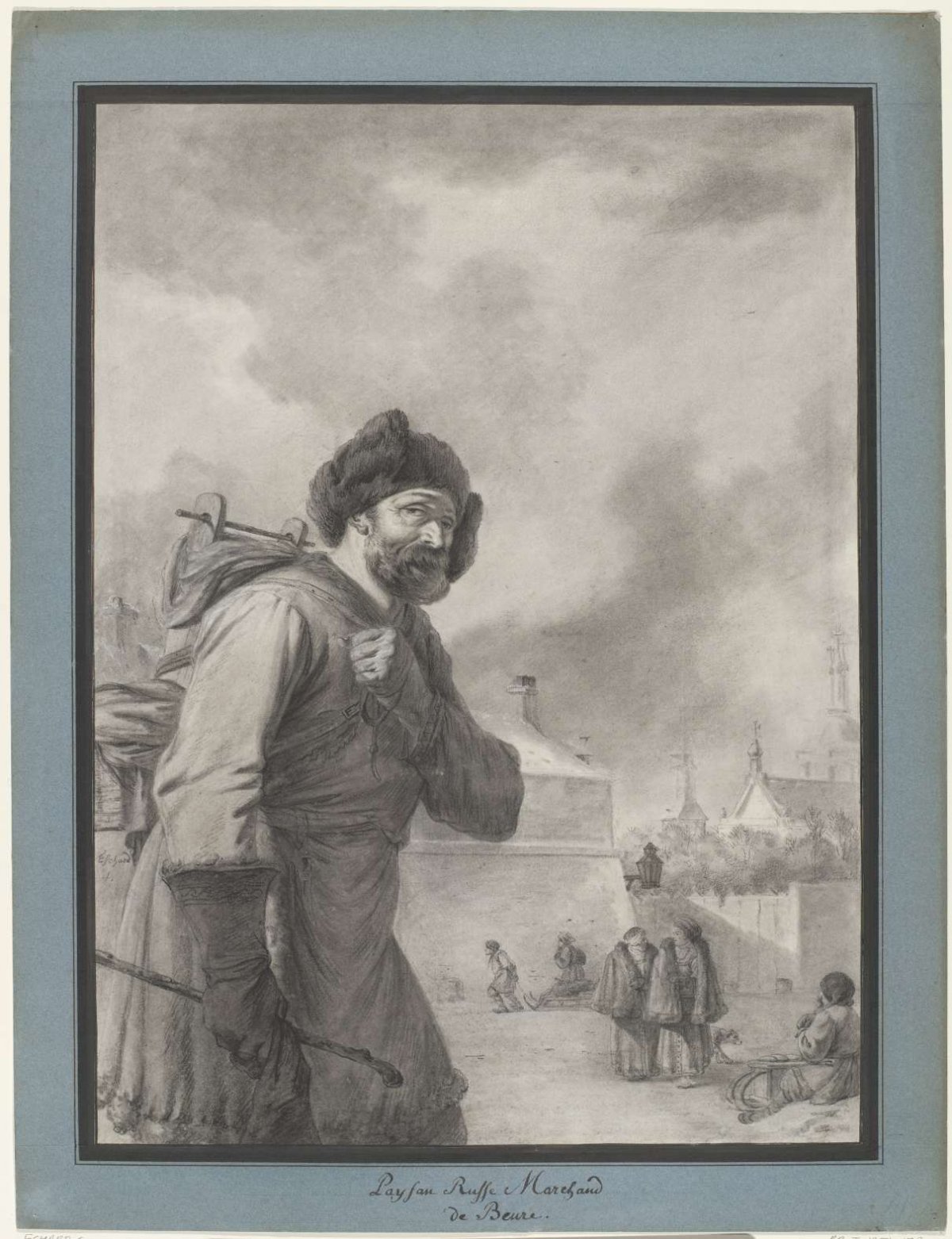 Russian peasant with keg on his back, Charles Echard, 1758 - 1810