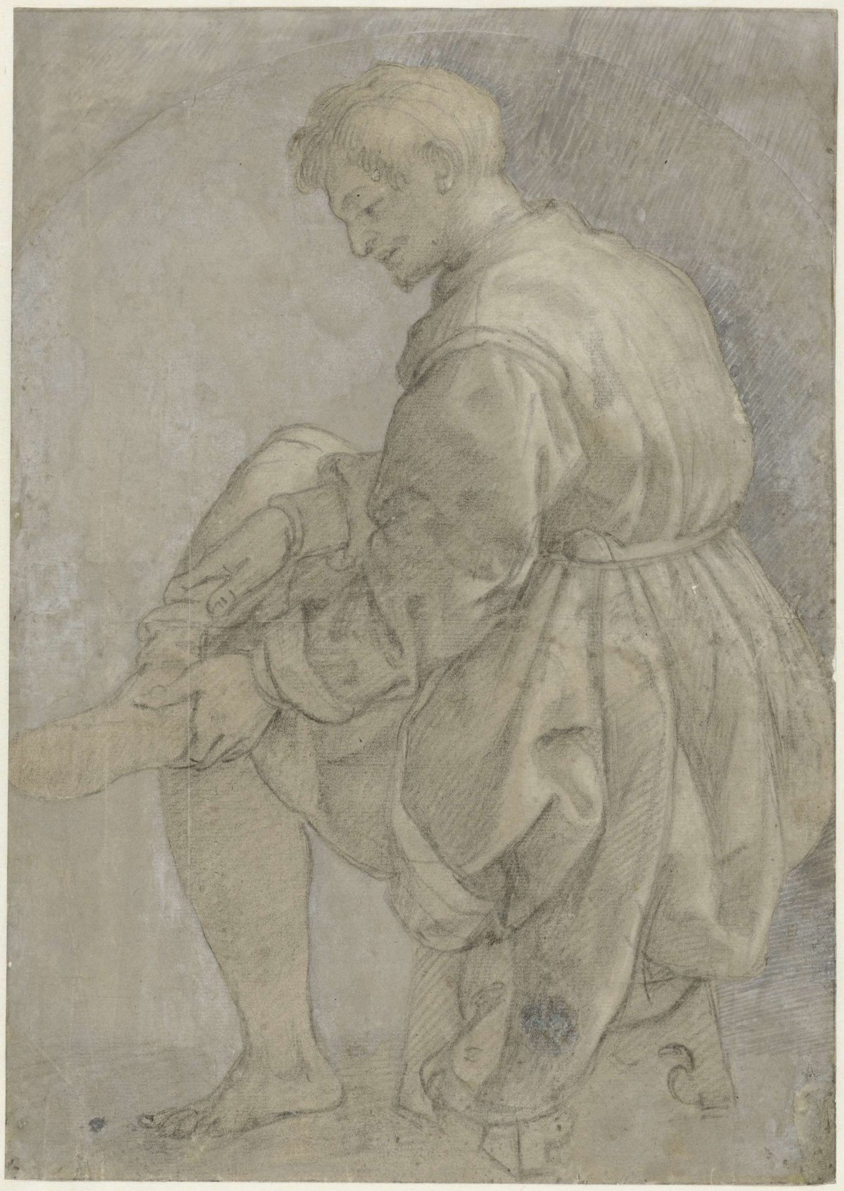 Seated man putting on his stocking, Alessandro Allori, 1545 - 1572