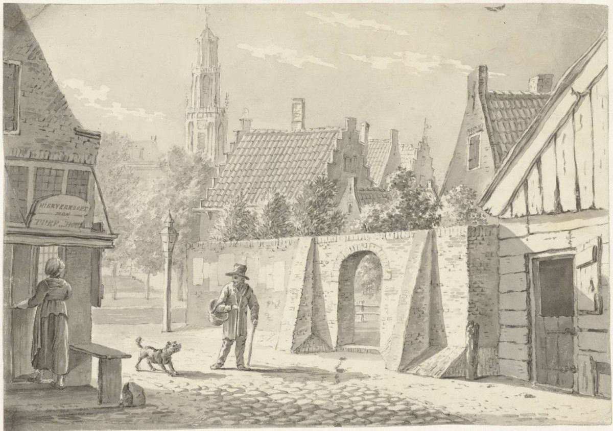 Street in Utrecht with the Dom tower in view, G.A. de Wildt, 1823