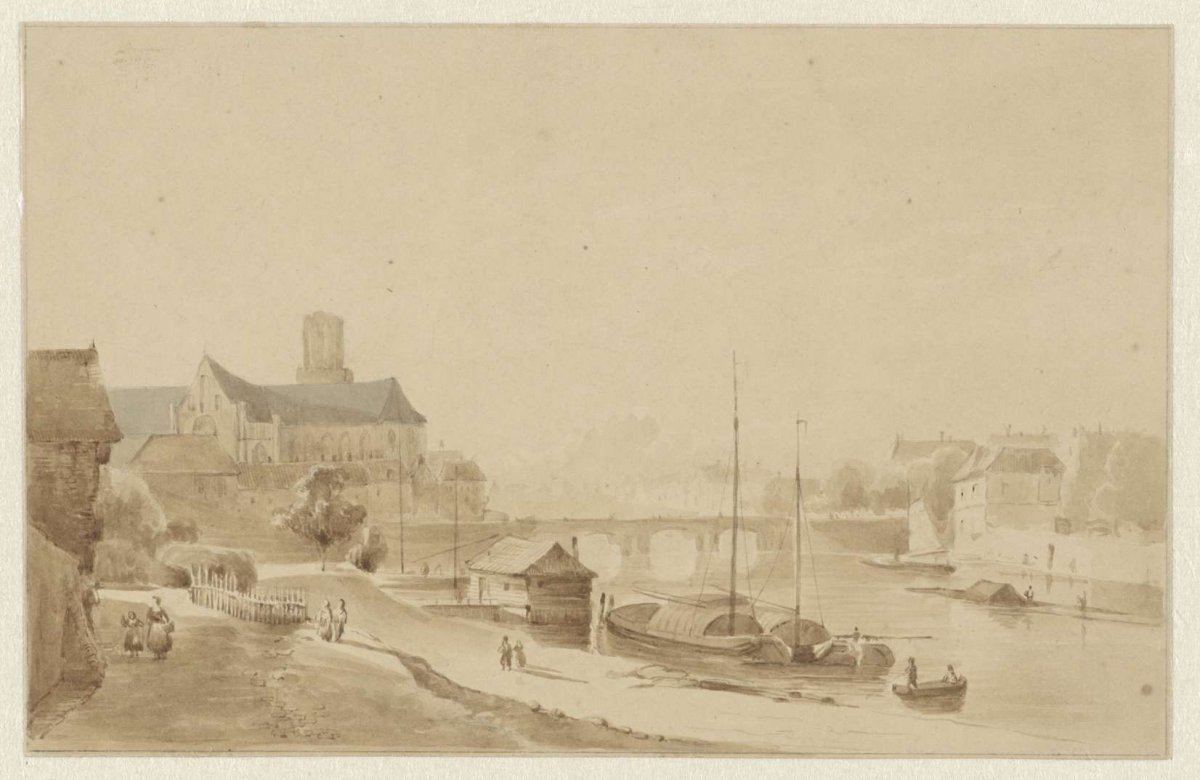 City by a river, Kasparus Karsen, 1820 - 1896