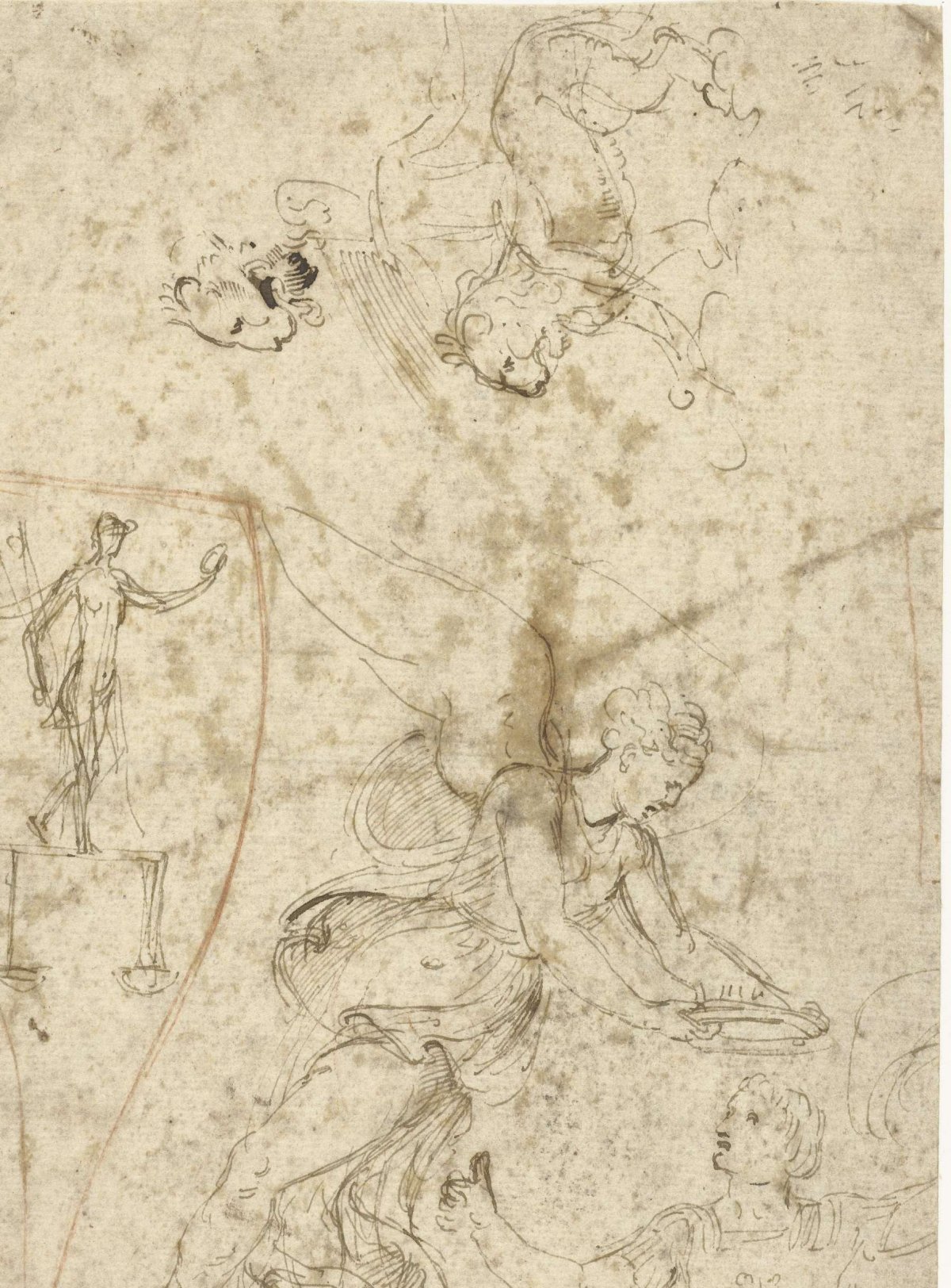 Winged genius crowns a field commander, Giulio Romano, 1532 - 1537