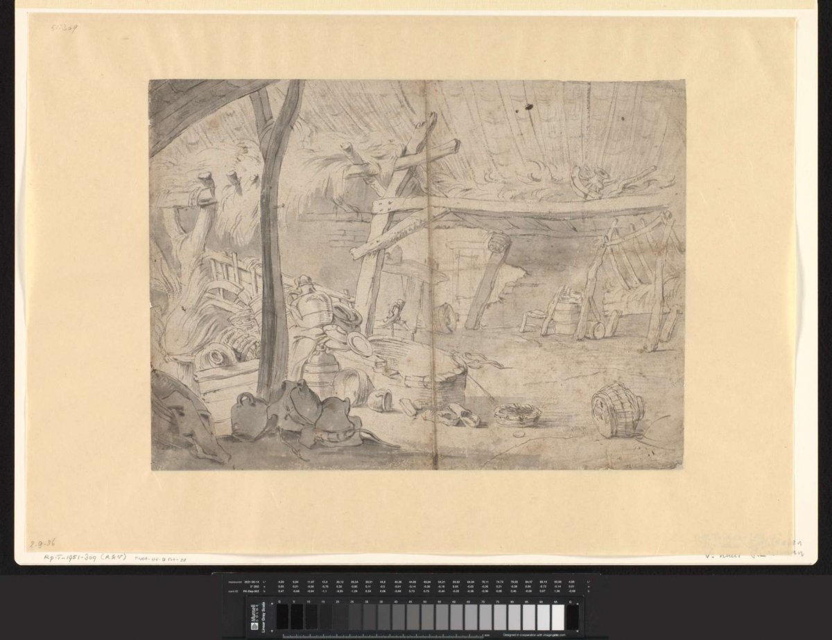 Interior of a farmhouse or barn, anonymous, 1613 - 1700