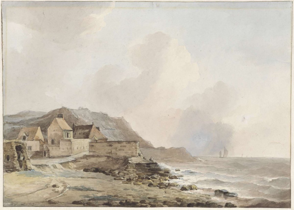 View of the coast at Boulogne sur Mer, Petrus Johannes Schotel, 1829