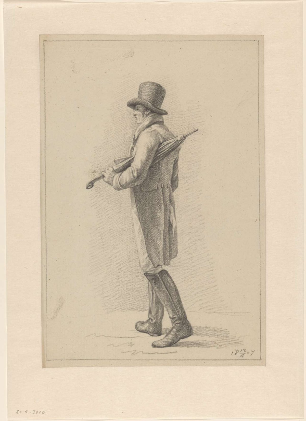 Walking gentleman with an umbrella, Joannes Pieter Visser Bender, 1807