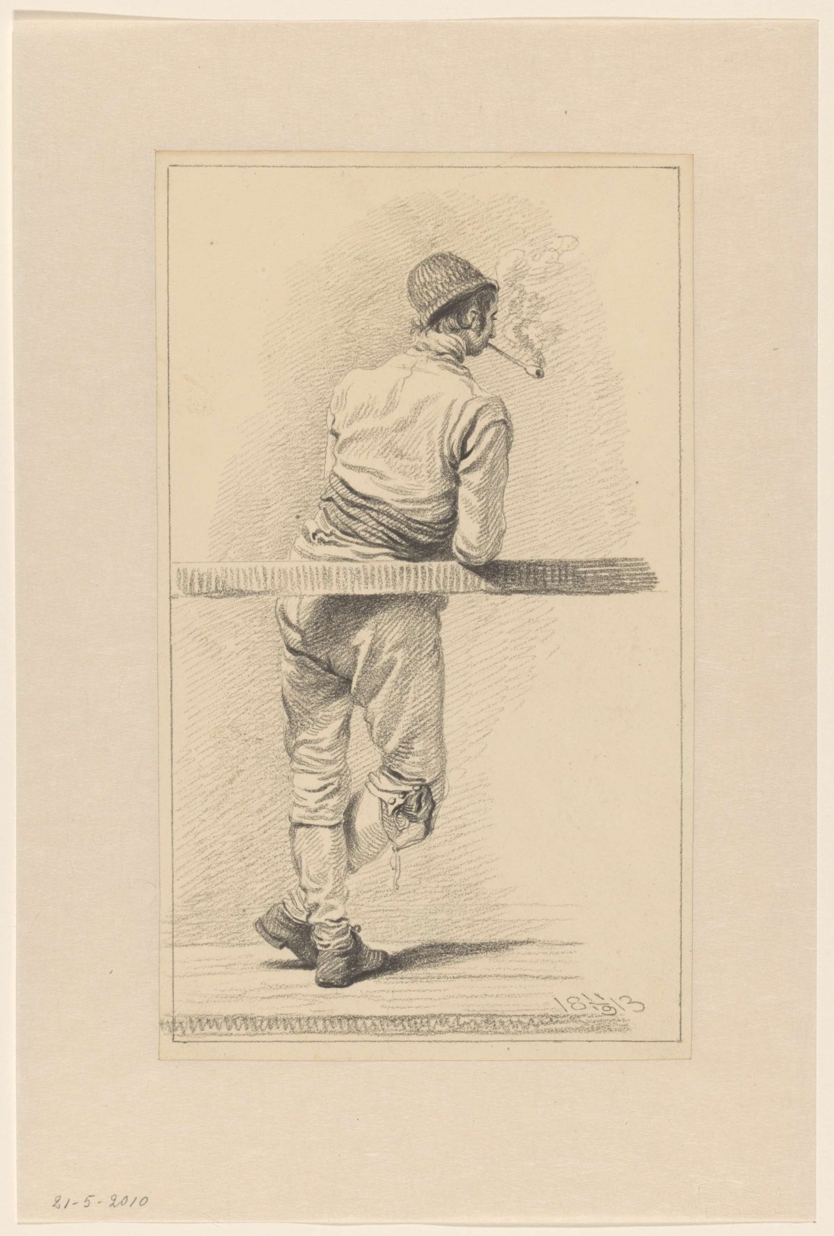 Smoking young man, from behind, Joannes Pieter Visser Bender, 1813