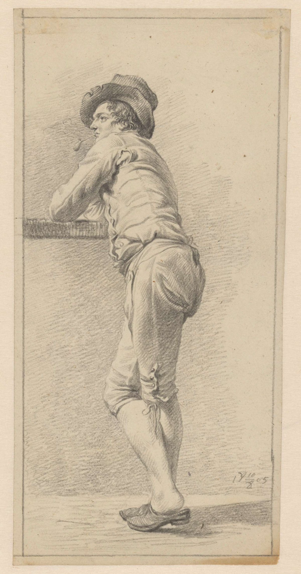Pipe-smoking young man, from the side, Joannes Pieter Visser Bender, 1805