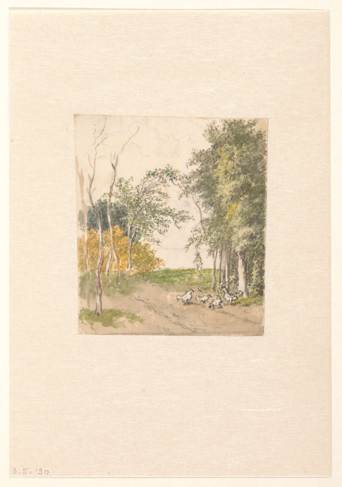 Landscape with chickens along the road, Pieter Bartholomeusz. Barbiers, 1782 - 1837