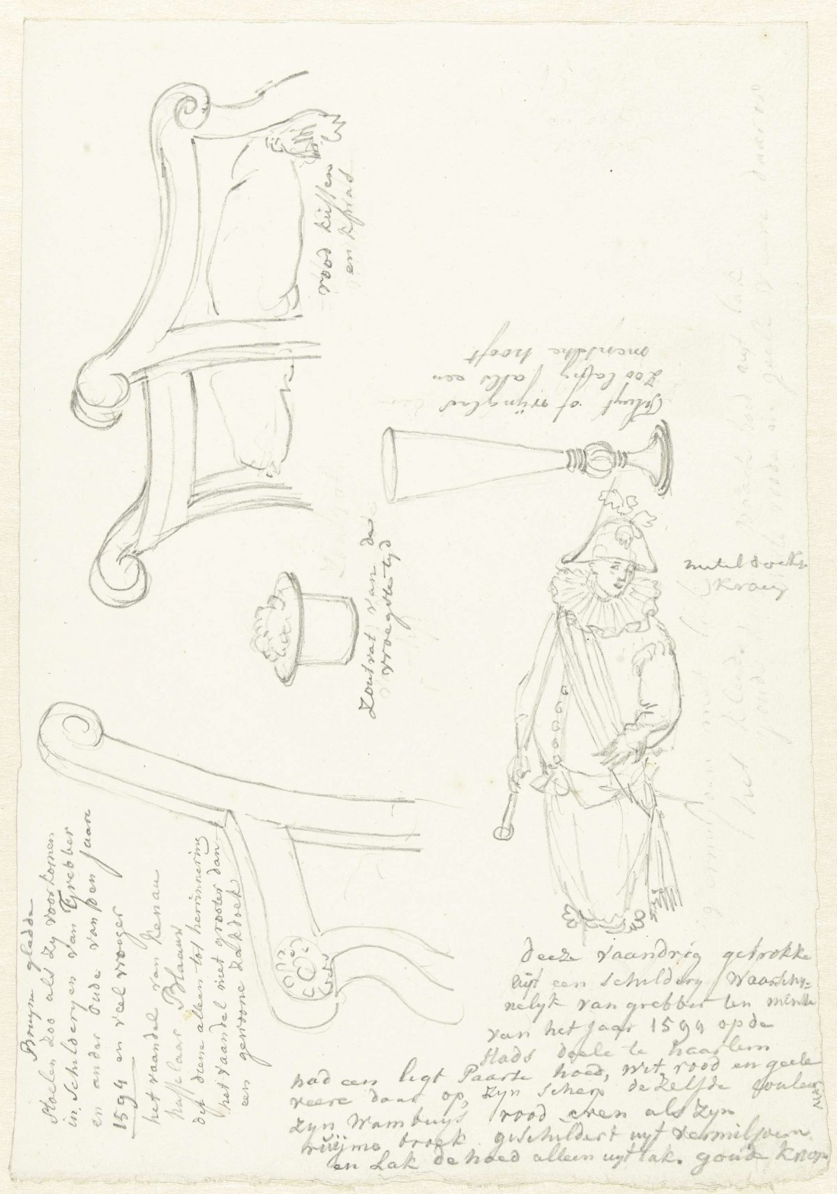 Ensign, parts of a chair, a saltshaker and a glass, Pieter Bartholomeusz. Barbiers, 1782 - 1837