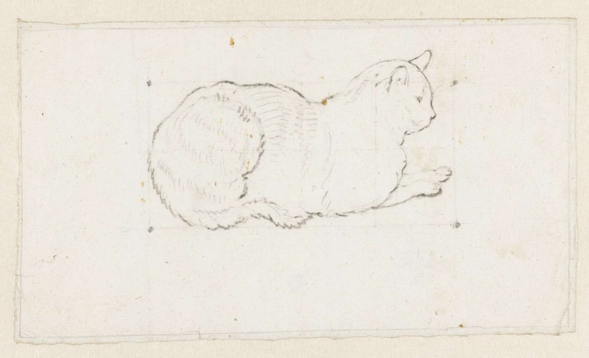 Schematic drawing of a sitting cat, Pieter Bartholomeusz. Barbiers, 1782 - 1837