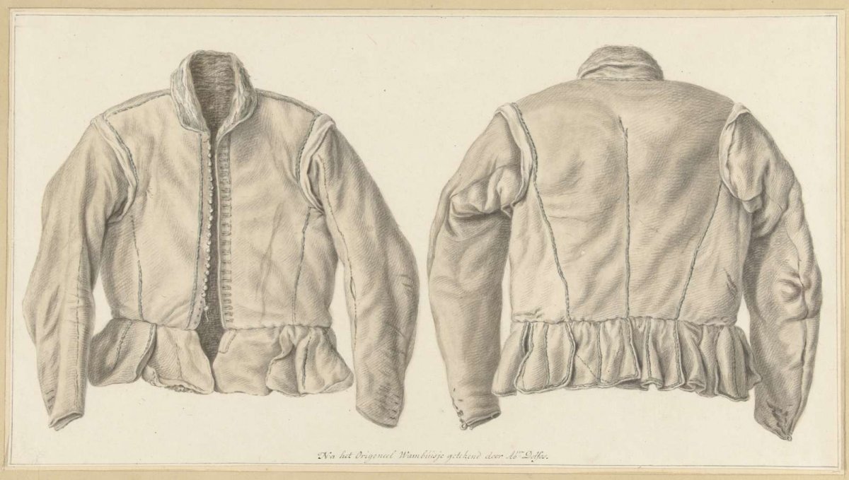 The doublet in which Hugo the Great fled Loevestein, front and rear view, Abraham Delfos, 1741 - 1820