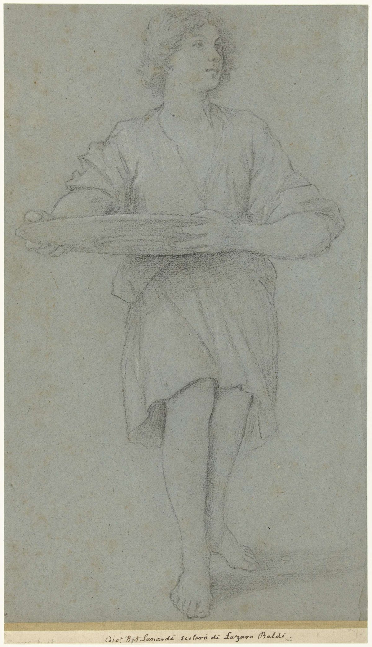 Study of a girl, carrying a large bowl (Salome?), Giovanni Battista Lenardi, 1666 - 1704