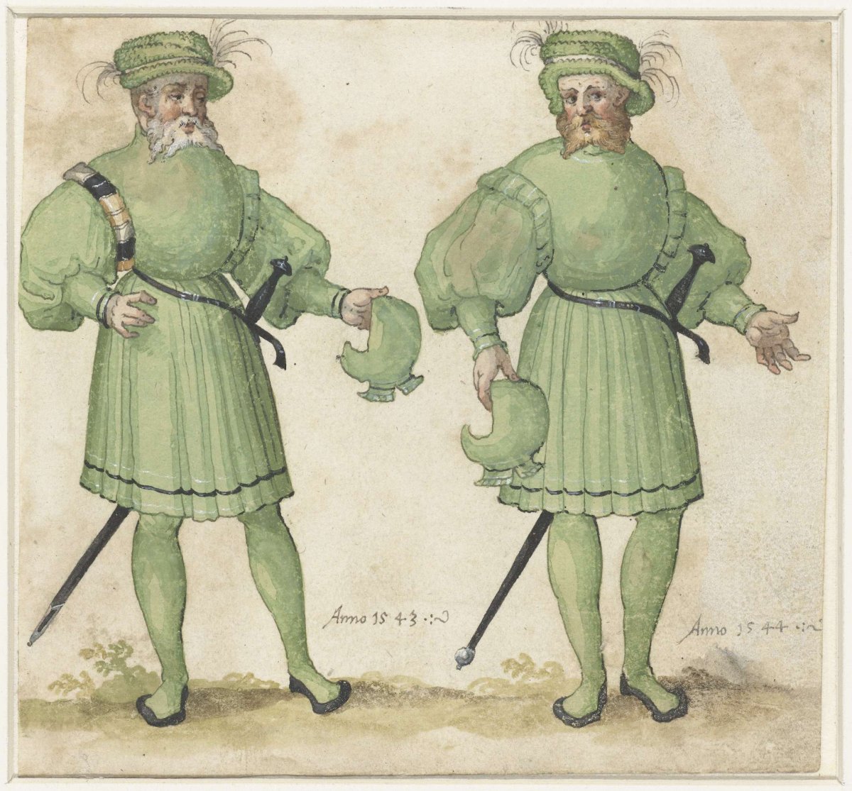 Two court servants in light green clothing, anonymous, c. 1530 - c. 1560