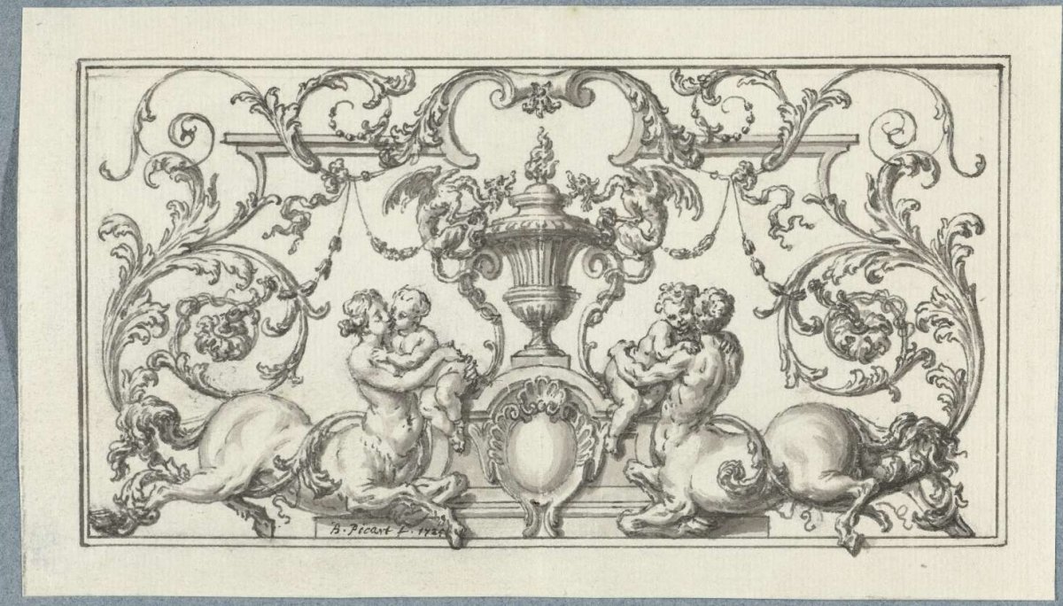 Panel filling with two centaurs and vase, Bernard Picart, 1725