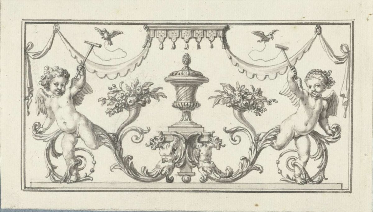 Panel filling with putti with birds, Bernard Picart, 1727