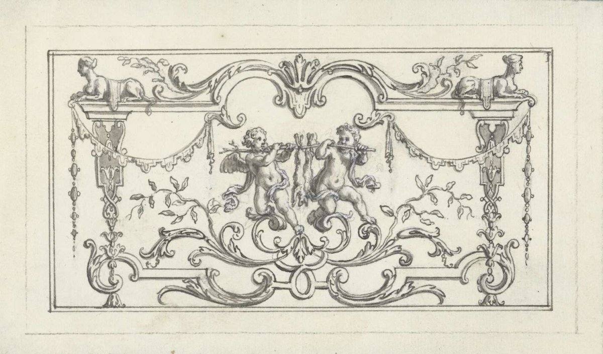 Panel filling with putti carrying slain hares, Bernard Picart, 1683 - 1733