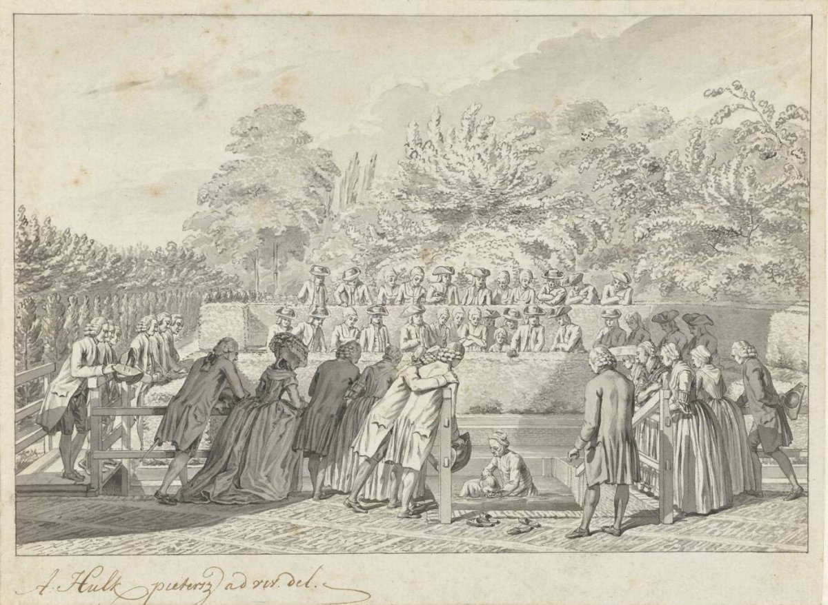 Immersion baptism with the Collegiants at Rijnsburg, Abraham Pietersz. Hulk, 1762 - 1809