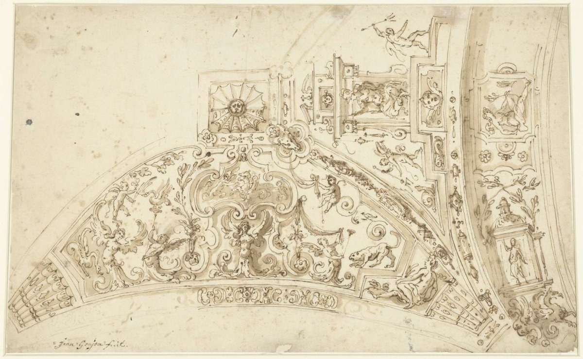 Design for painting a vault with figures, putti, animals and ornaments, Bernardino Poccetti, 1558 - 1612
