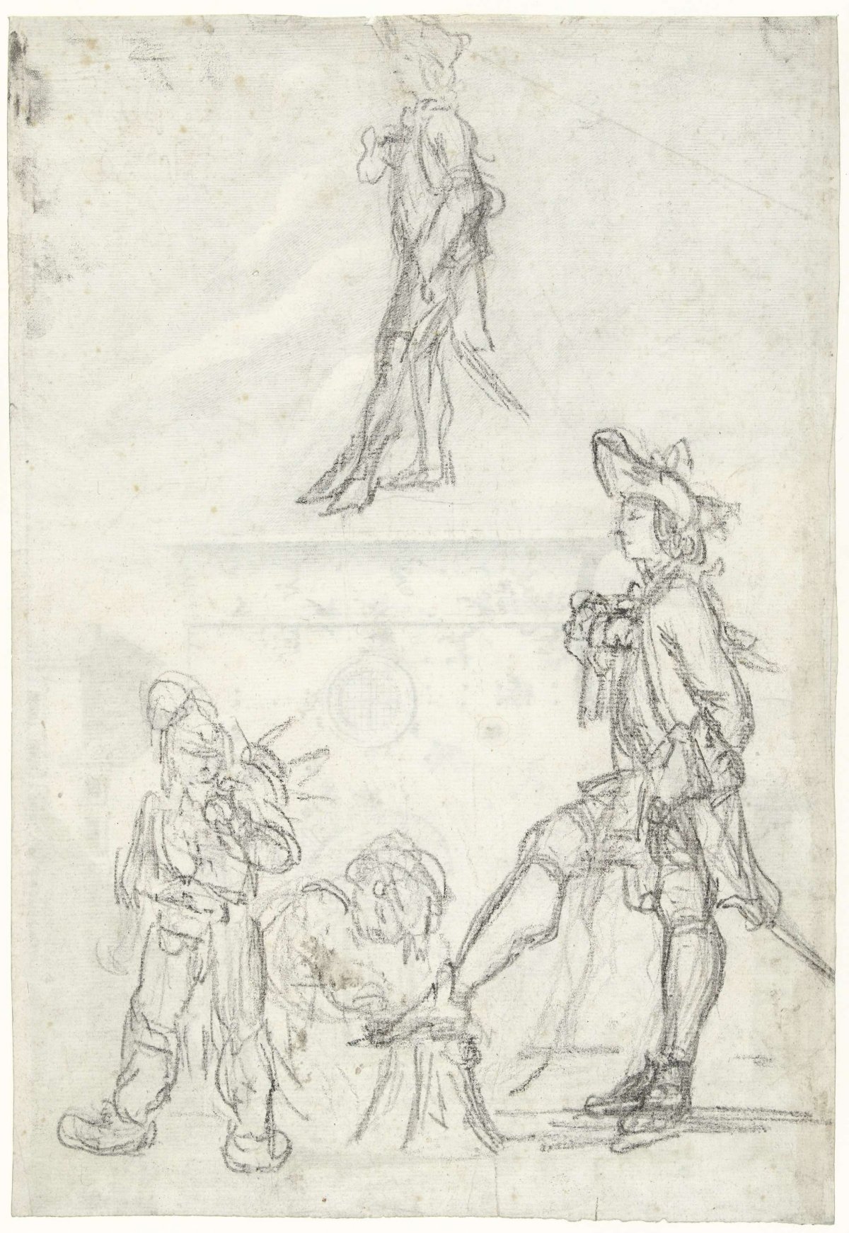 Jongeman laat zijn schoenen poetsen, anonymous, 1740 - 1760