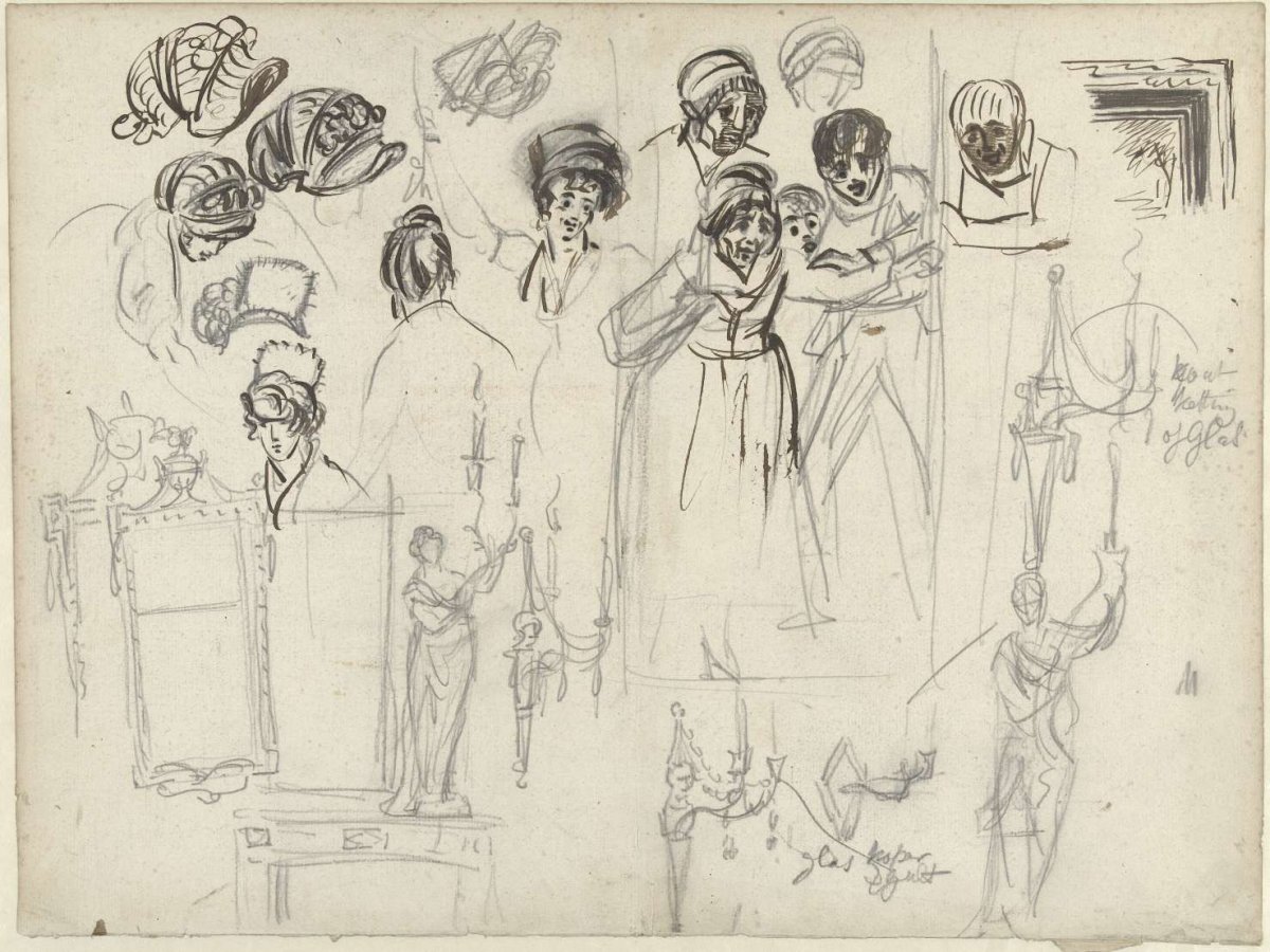 Studies of figures, lamps and mirrors, Simon Andreas Krausz, 1770 - 1825