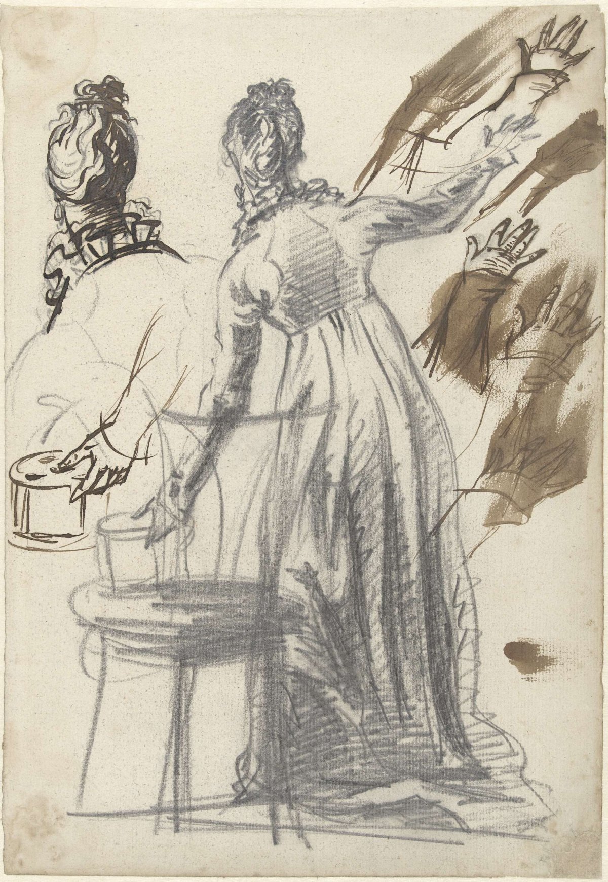 Studies of a standing woman, seen from behind, Simon Andreas Krausz, 1770 - 1825