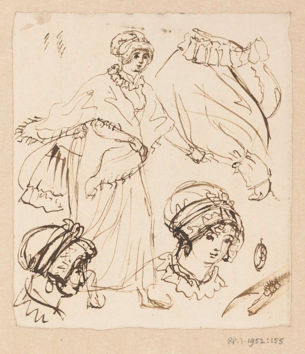 Study of a woman skating and details of her clothing, Simon Andreas Krausz, 1770 - 1825