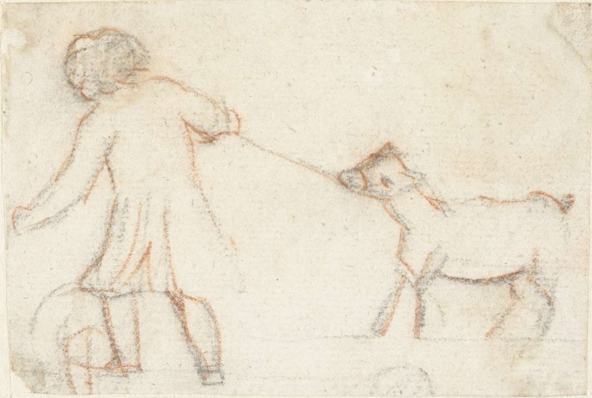 Child with a goat on a rope, Simon Andreas Krausz, 1770 - 1825