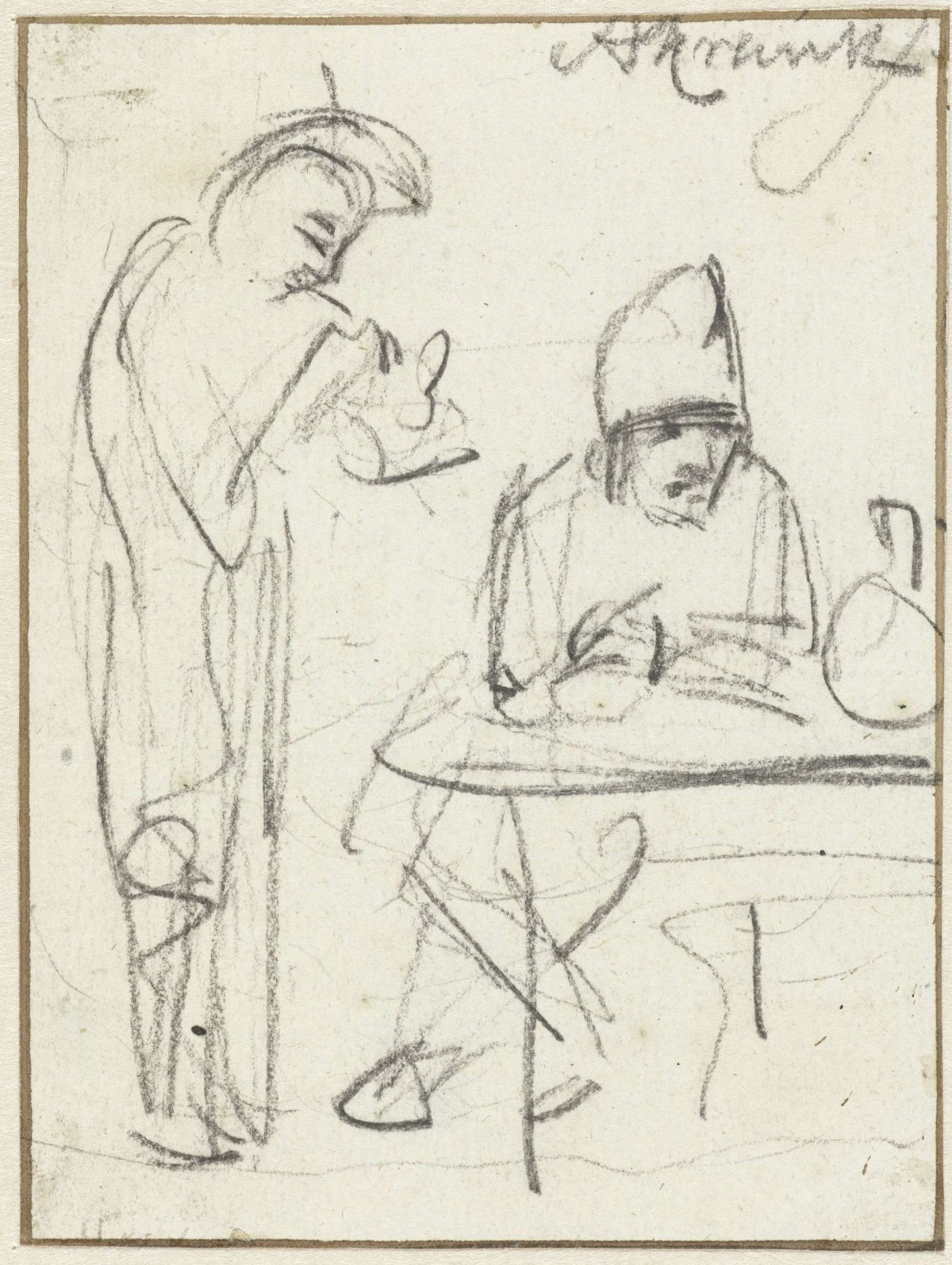 Seated and standing man in an inn, Simon Andreas Krausz, 1770 - 1825