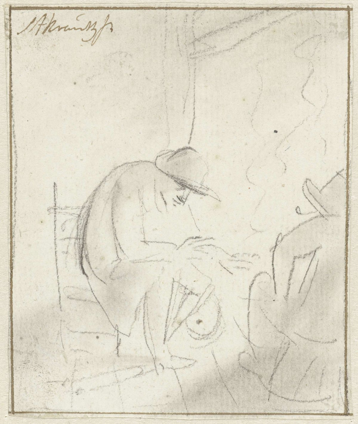 Two men seated near a mantelpiece, Simon Andreas Krausz, 1770 - 1825