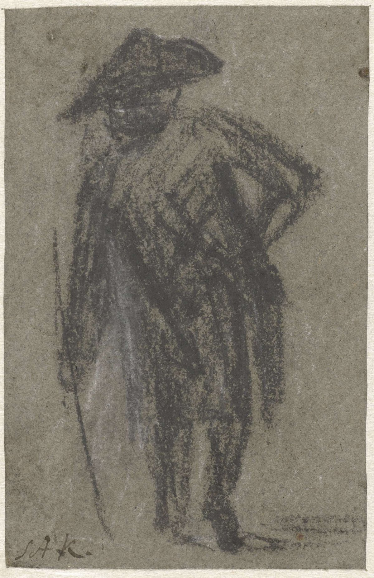 Caricature of a man with a crooked back, viewed from the back, Simon Andreas Krausz, 1770 - 1825