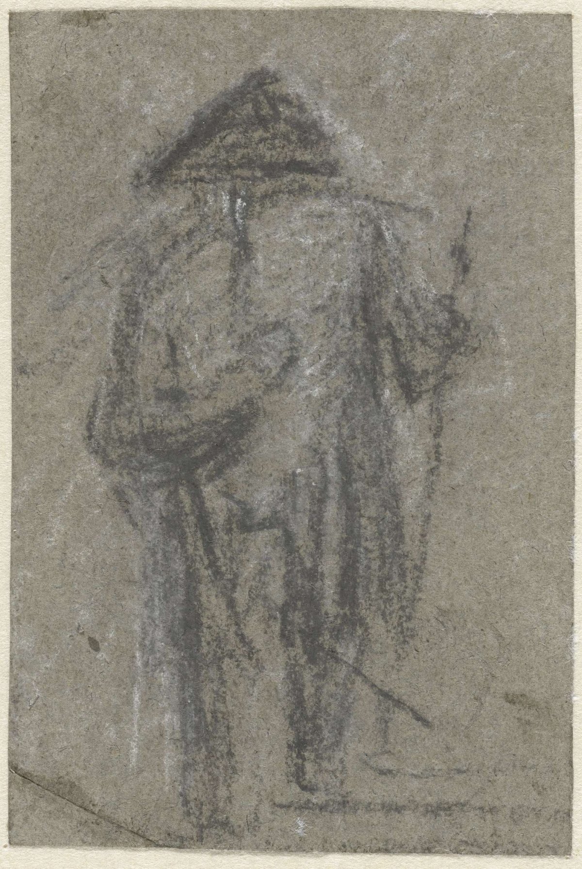 Standing man with hand on back, seen from behind, Simon Andreas Krausz, 1770 - 1825