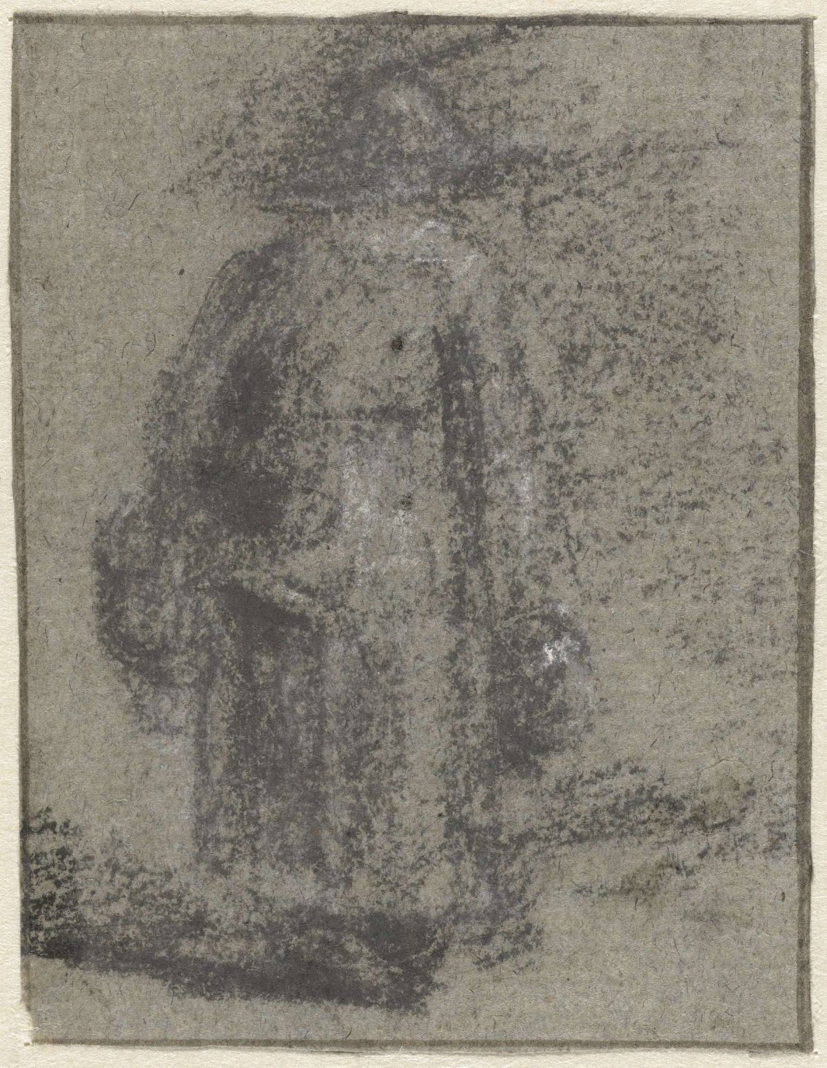 Standing woman with pitcher and basket, seen from behind, Simon Andreas Krausz, 1770 - 1825