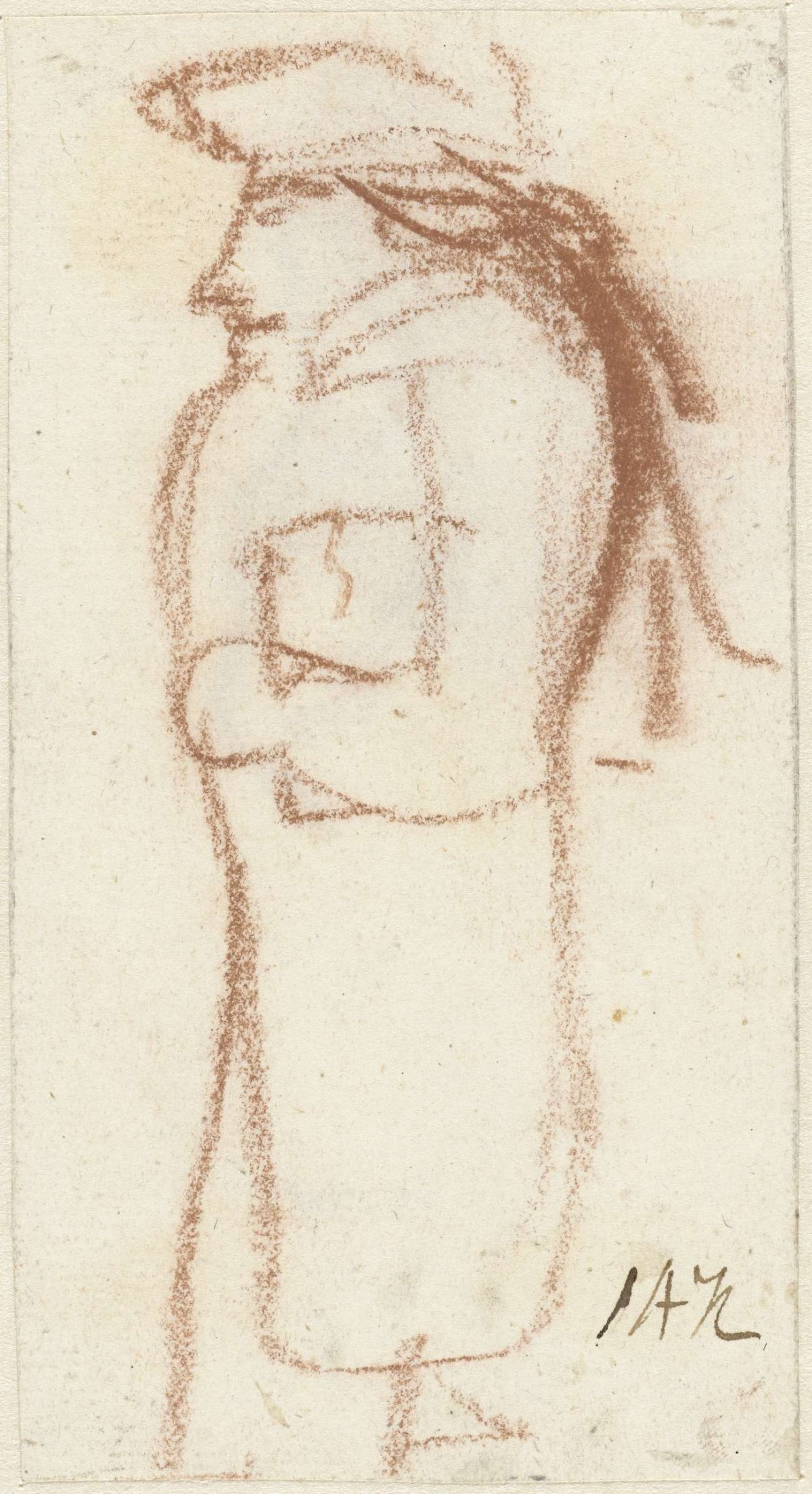 Caricature of standing man, facing left, side view, Simon Andreas Krausz, 1770 - 1825