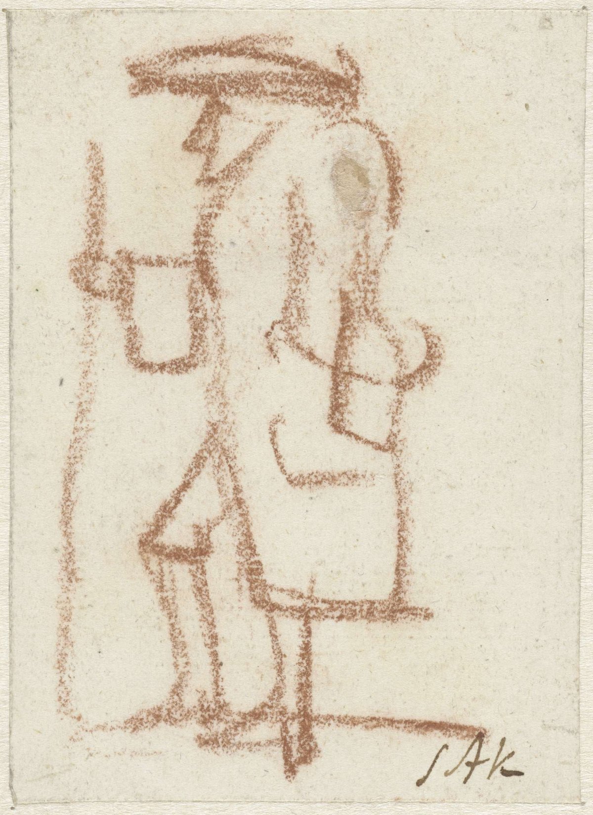 Standing man with cane, facing left, seen from the side, Simon Andreas Krausz, 1770 - 1825