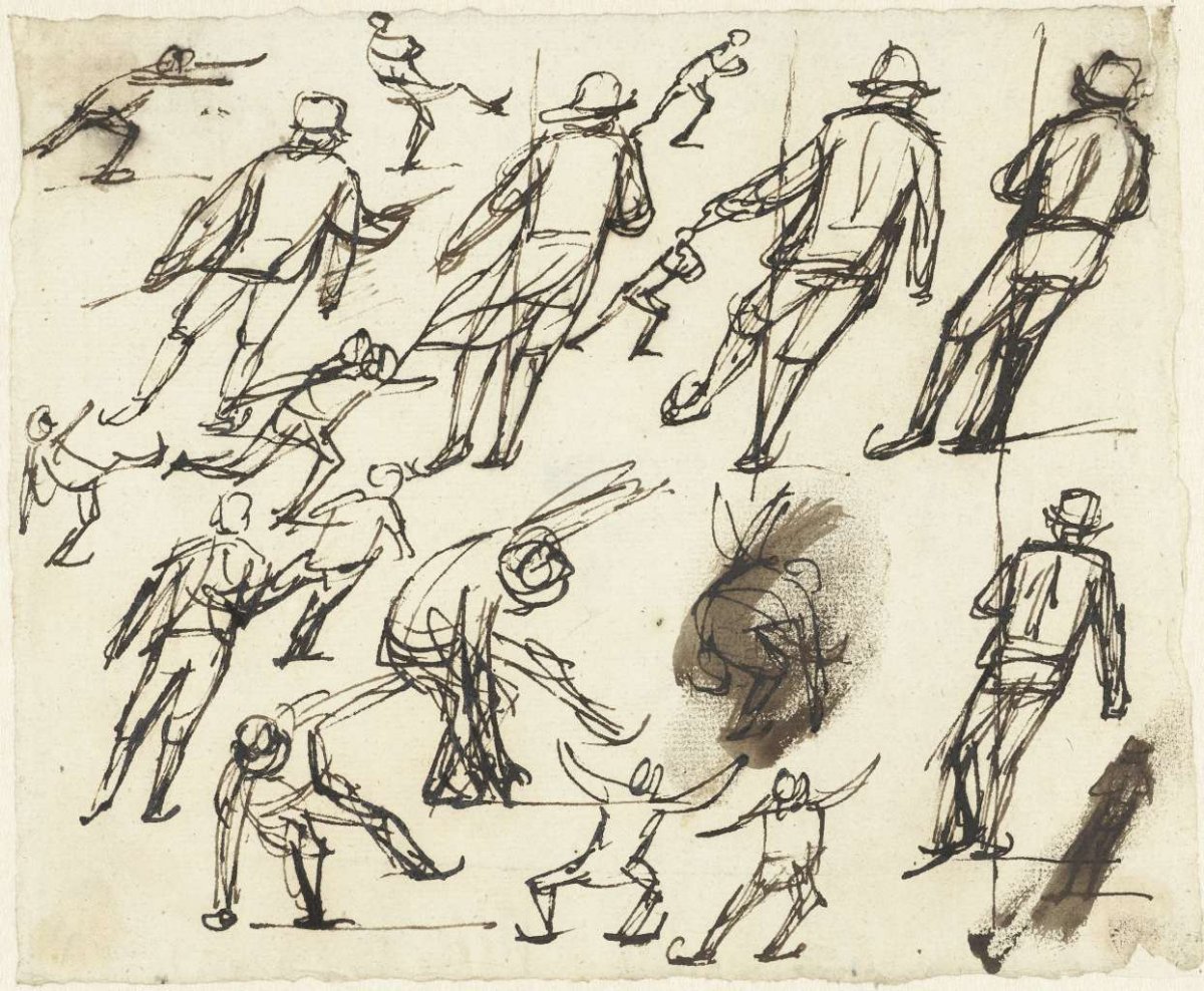 Study sheet with skate riders, Simon Andreas Krausz, 1770 - 1825