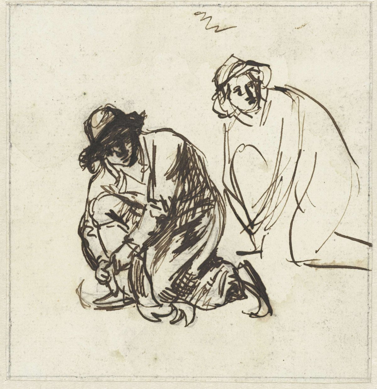 Two studies of a man tying his skates, Simon Andreas Krausz, 1770 - 1825