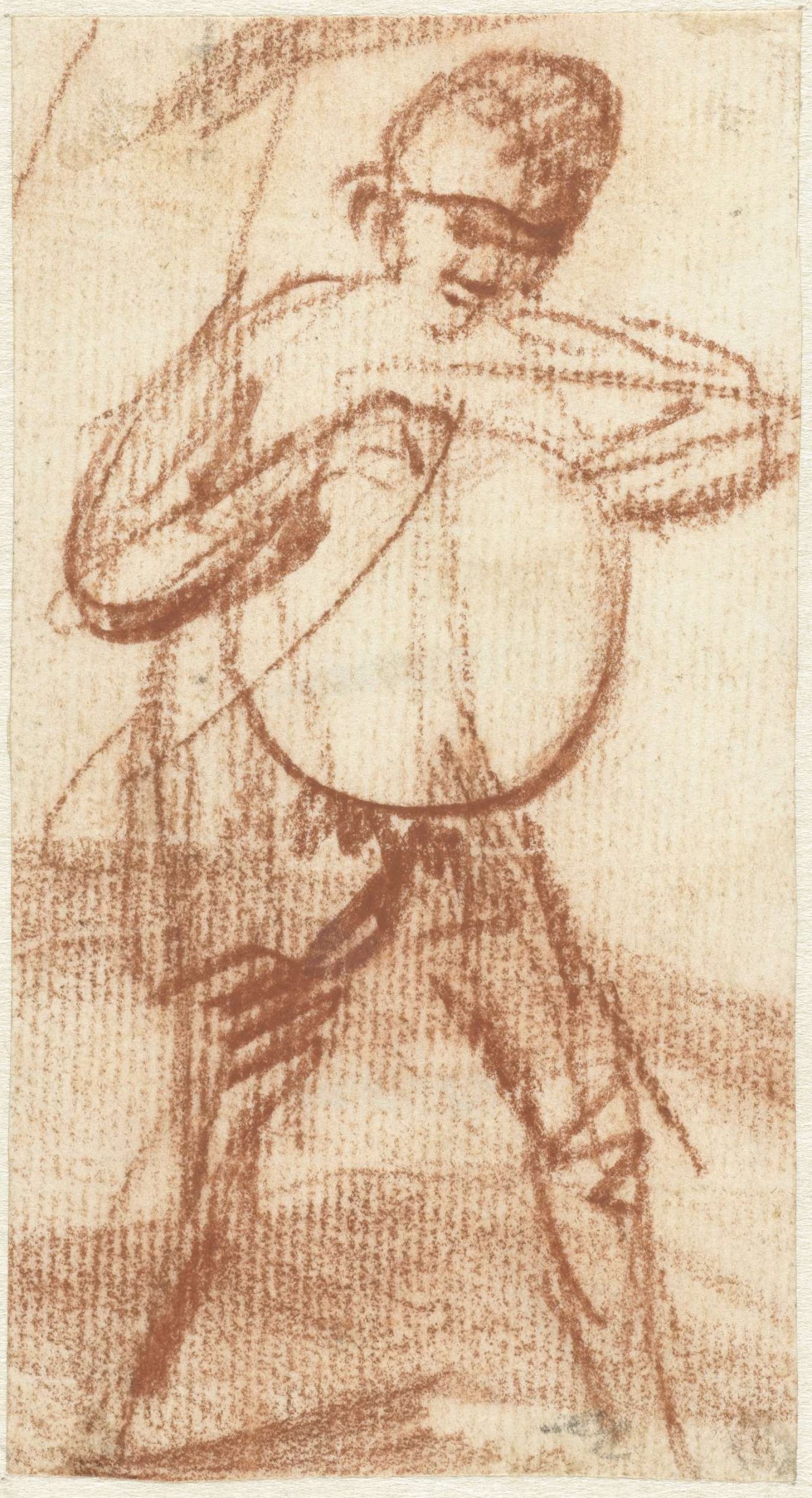 Standing man with a round object, Simon Andreas Krausz, 1770 - 1825