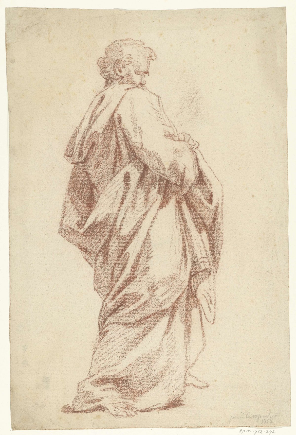Study of a model draped in long cloak, anonymous, 1758