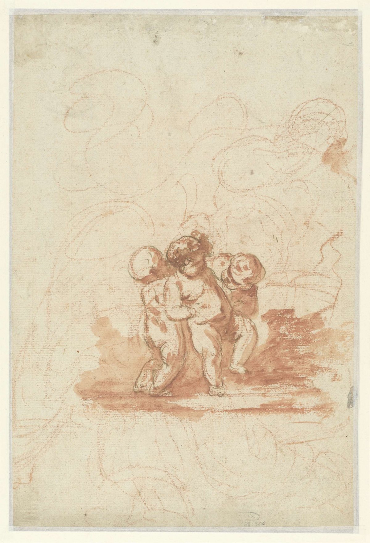 Three putti in a landscape, anonymous, 1700 - 1800