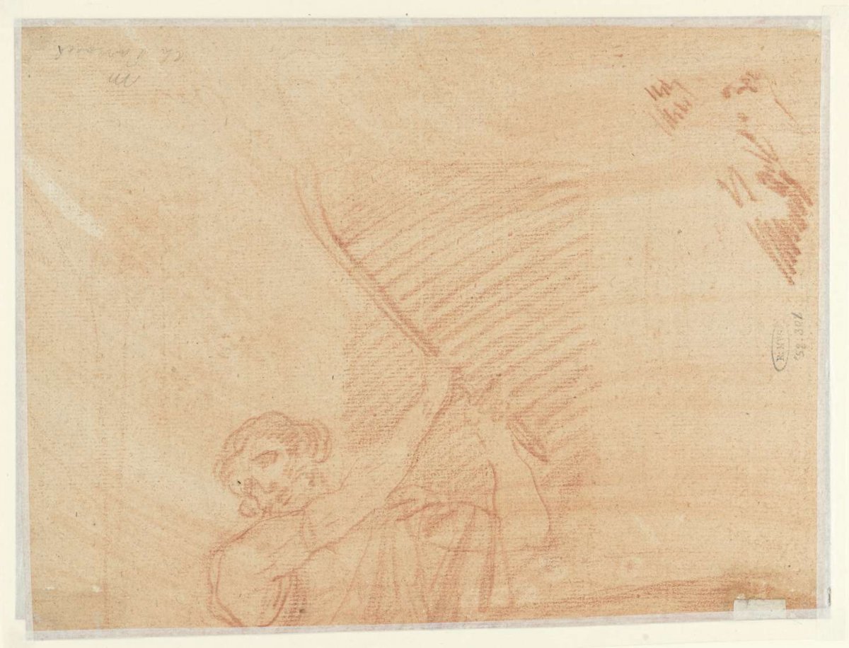 Fragment of a man with a stick, anonymous, 1700 - 1800