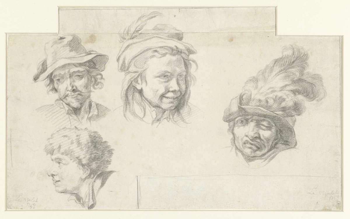 Study sheet with four heads, anonymous, 1759