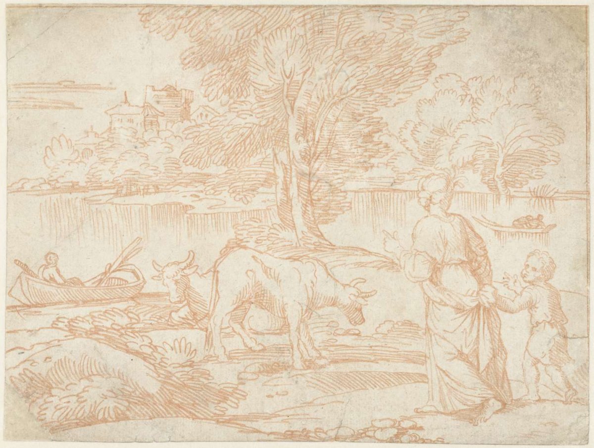 River landscape with boats, A. Carracci, 1570 - 1650