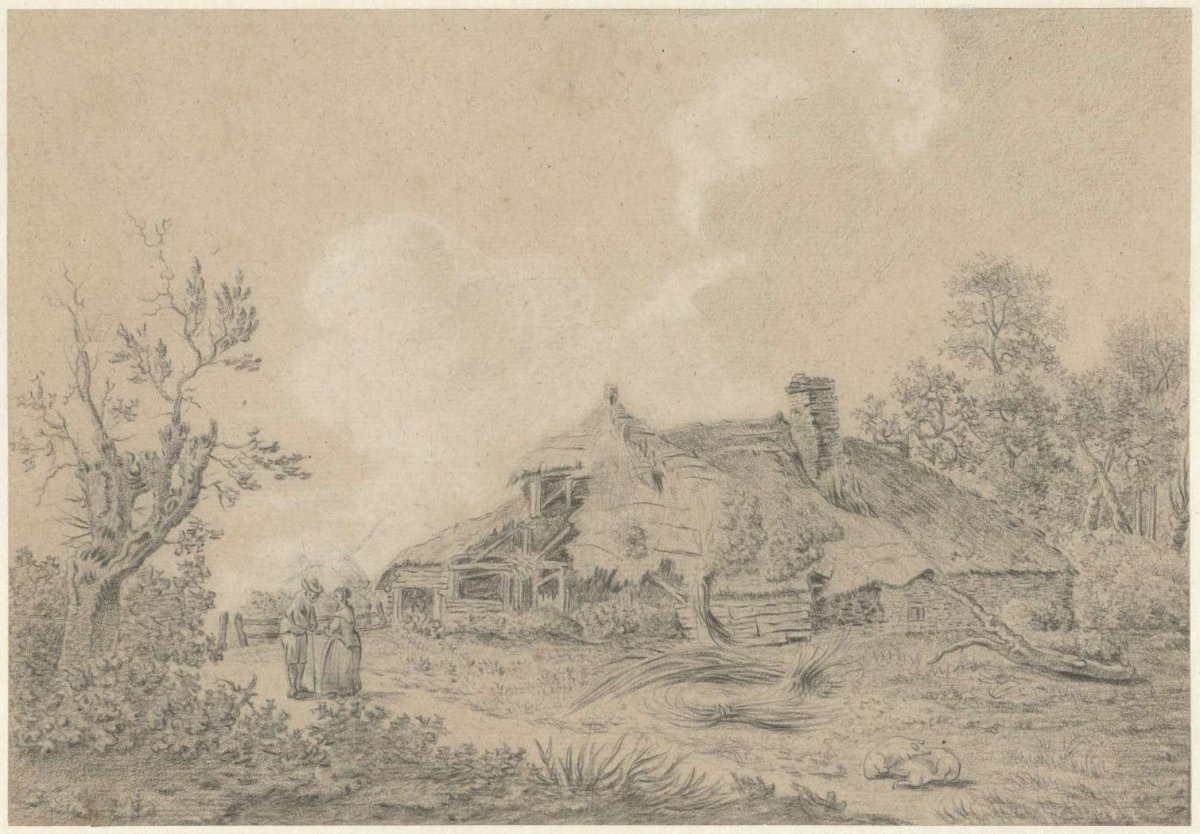 Farmhouse with two figures, Antoine Daniel Prudhomme, 1755 - 1826