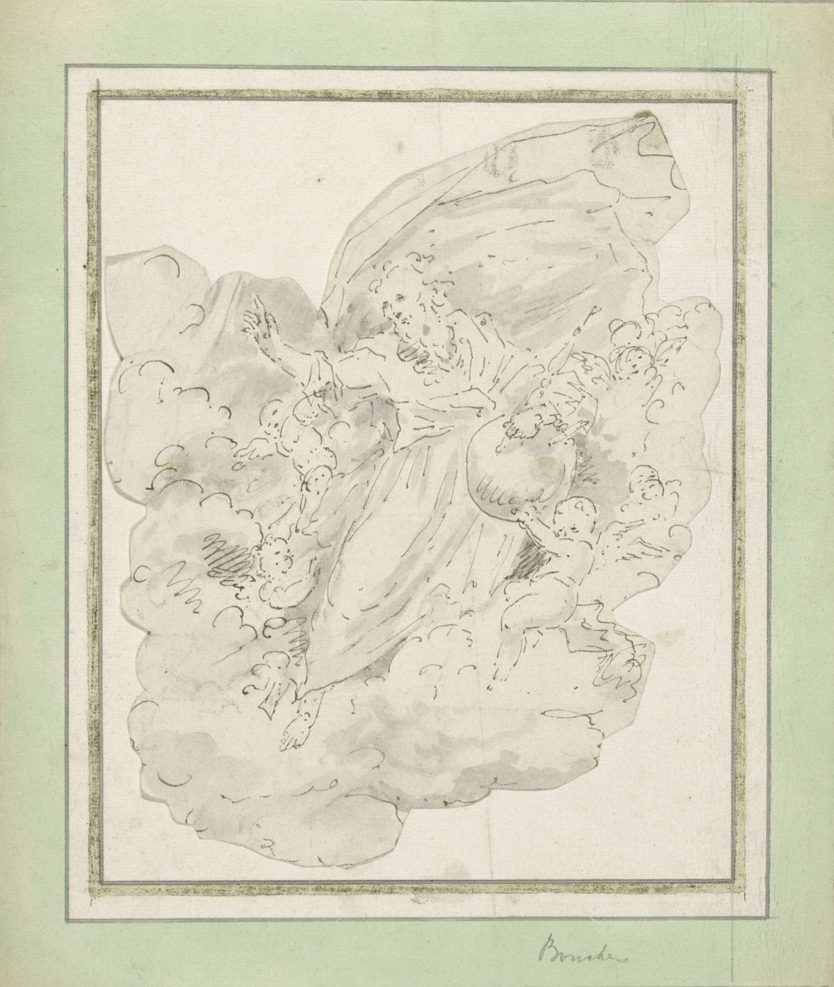God the Father in the midst of angels hovering and blessing, anonymous, 1700 - 1800