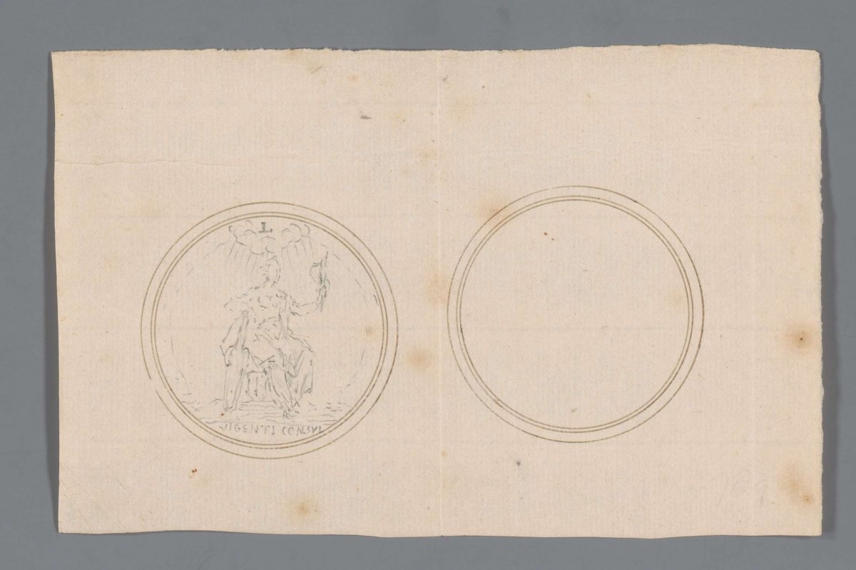 Design for a medal depicting a seated allegorical female figure, anonymous, 1700 - 1799