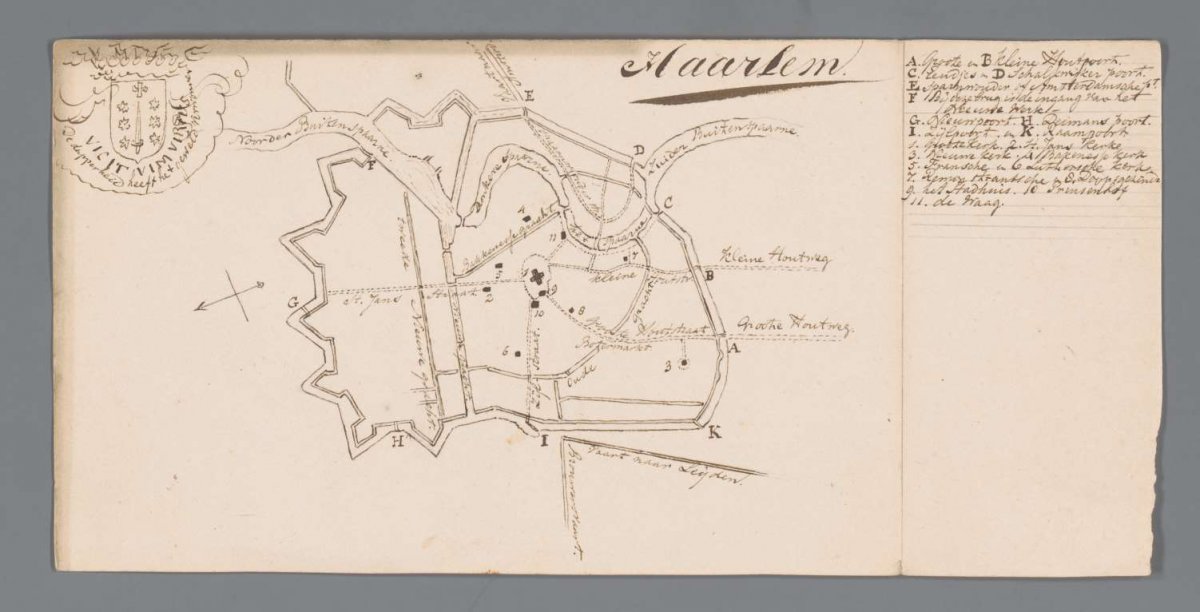 Map of Haarlem with legend, anonymous, 1700 - 1799