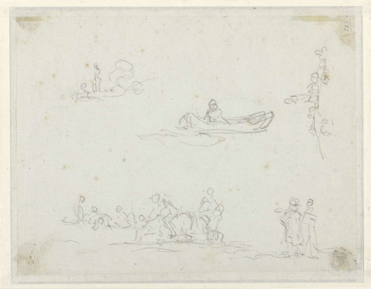 Studies of persons in a boat, Jean Honoré Fragonard, 1742 - 1806